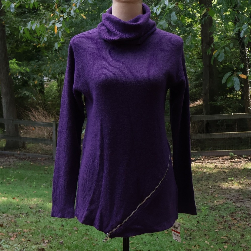 NWT Bar III Purple‎ Dynasty Cowl Turtleneck Sweater Zipper Fall Winter Size XS